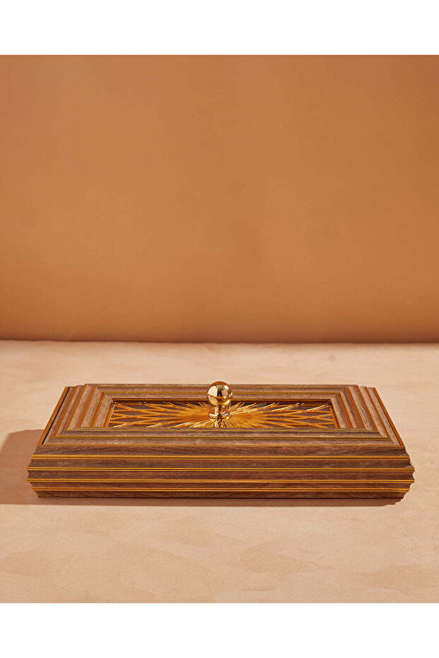 صينية تقديم مستطيلة بنية اللون بغطاء أكريليك - 1