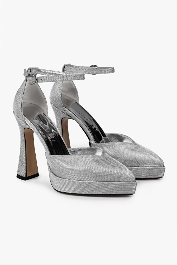 Women's Aurex Silver Glittery Platform Heeled Shoes