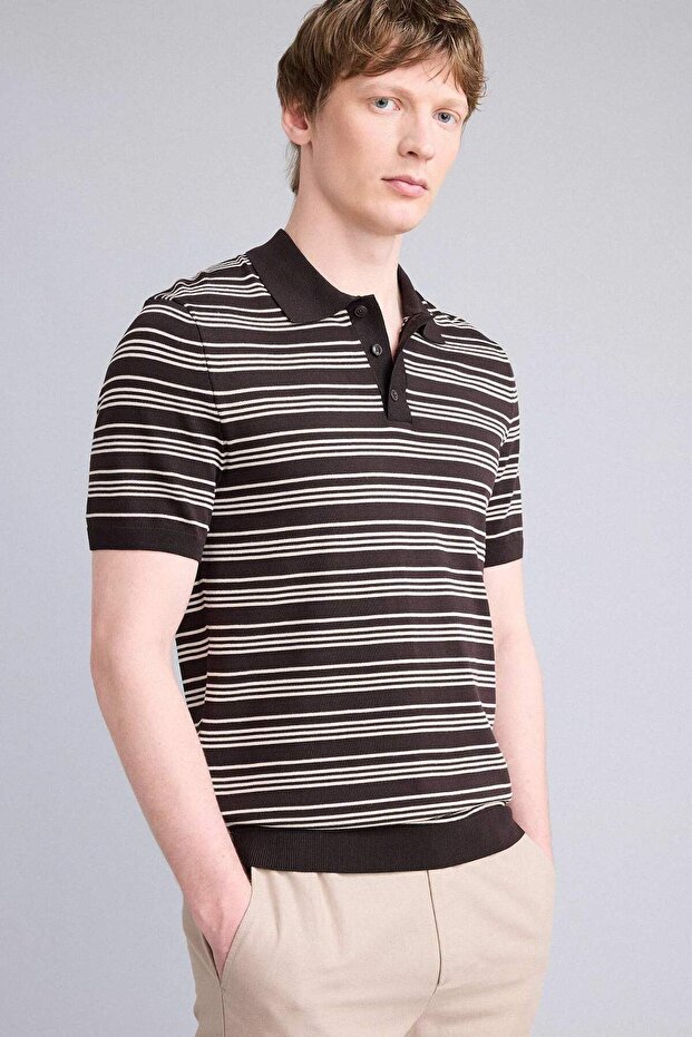 Standard Fit Striped Knitwear Polo T-Shirt H0770Ax26Sp