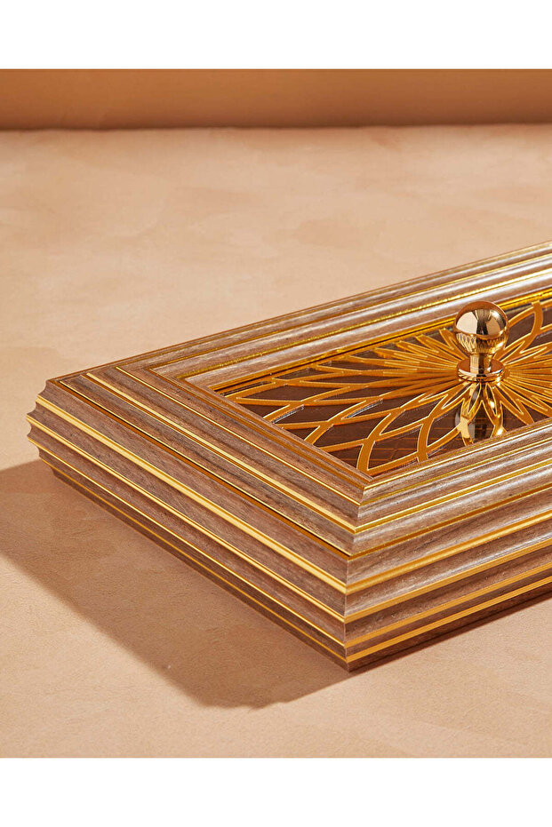 صينية تقديم مستطيلة بنية اللون بغطاء أكريليك - 3