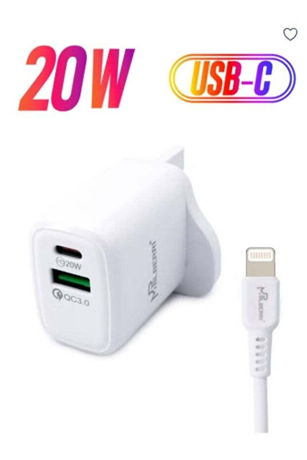 20 Watt USB-A and USB-C PD Fast Charger With Lightning Cable