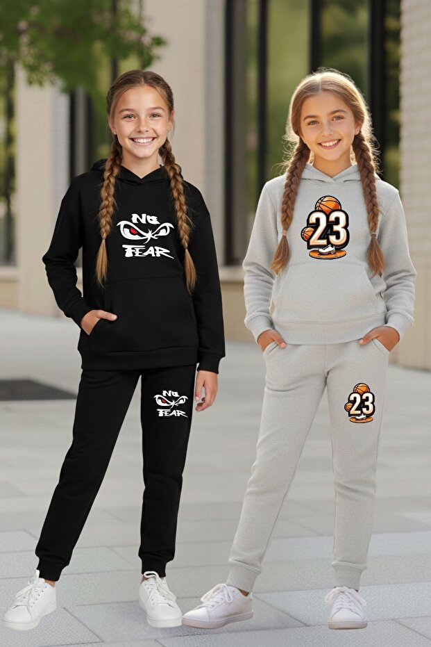 Kids 2-Piece Girls' Tracksuit Set Hooded Printed