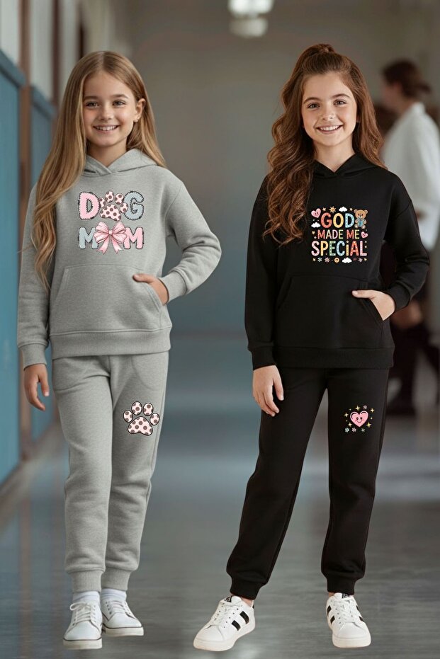 Kids 2-Piece Girls' Tracksuit Set Hooded Printed