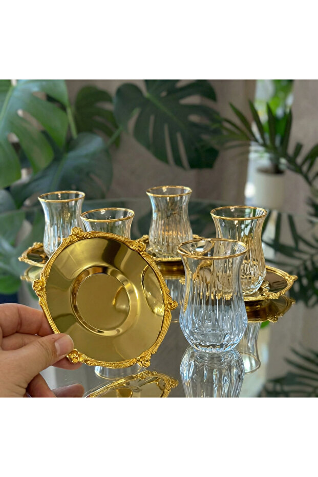 12-Piece 6-Person Crystal Cut Tea Set – Glass Tea Glass and Plate Set