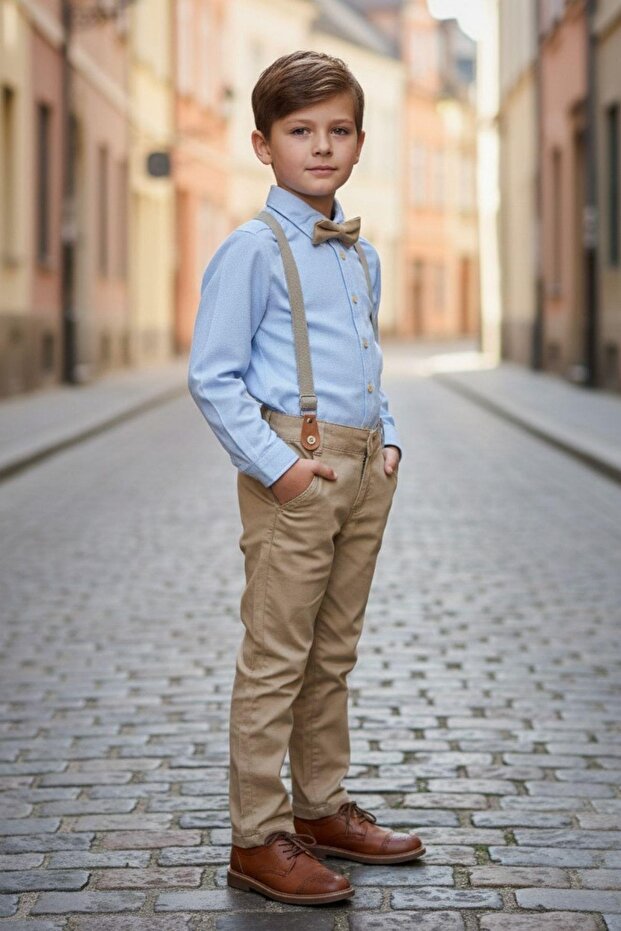 Boy's Double Suit with Suspenders and Bow Tie