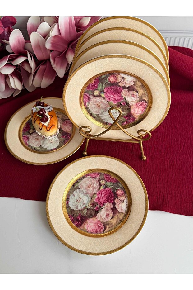 Porcelain Cake Plate for 6 People 24K Flores