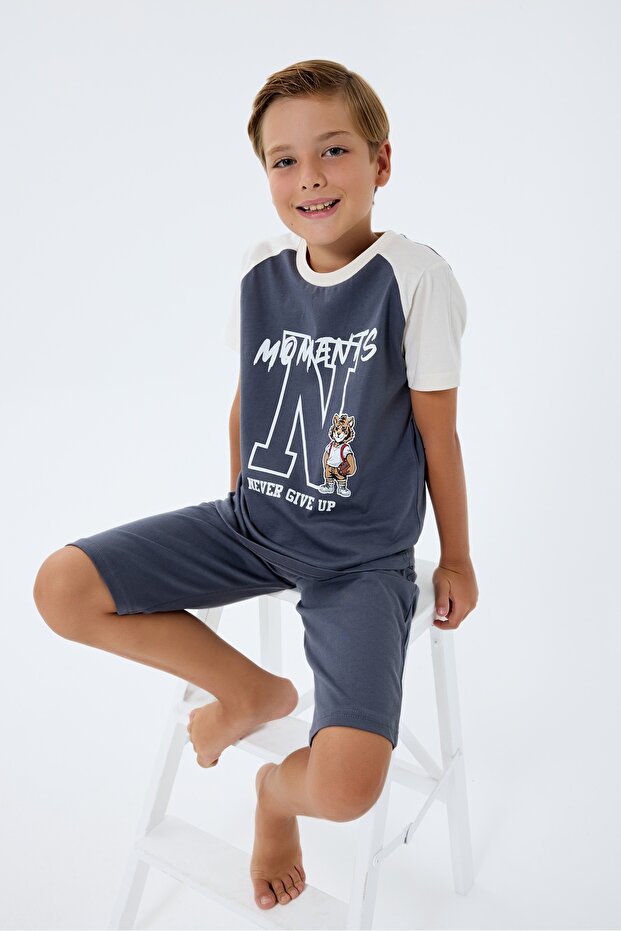 100% Cotton Cotton in Pocketed Boys' Capri Pajama Set Moments