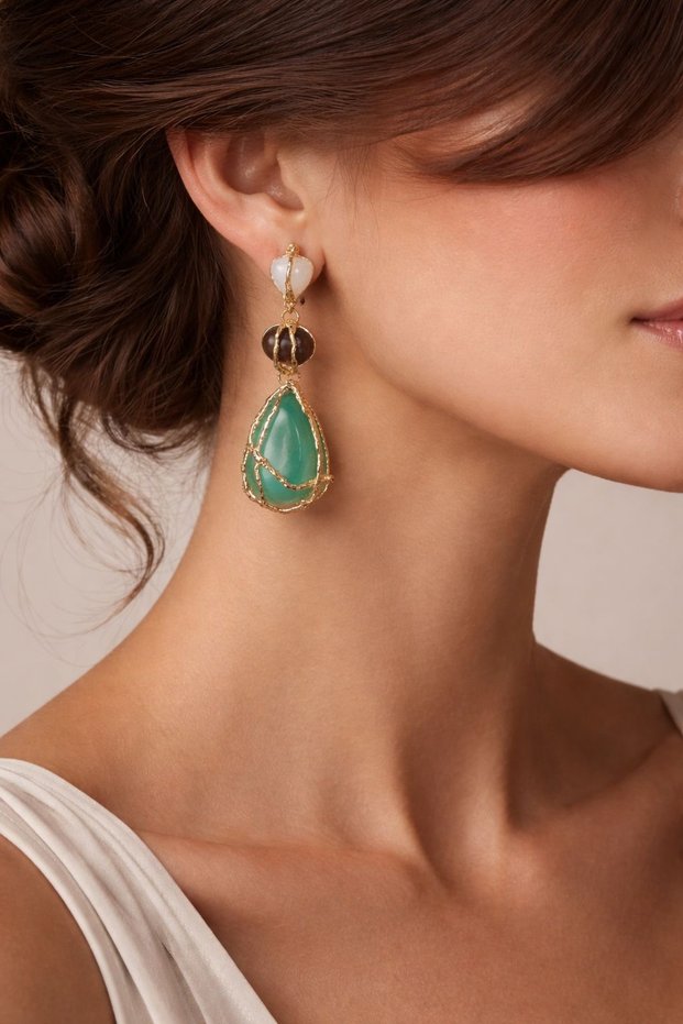 Evie Gold Caged Dangle Natural Stone Earrings