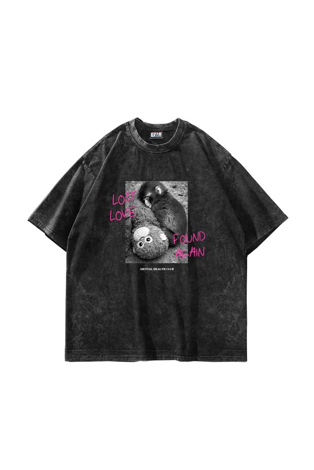 Love Lost Printed Oversized Unisex Washable Black Tshirt