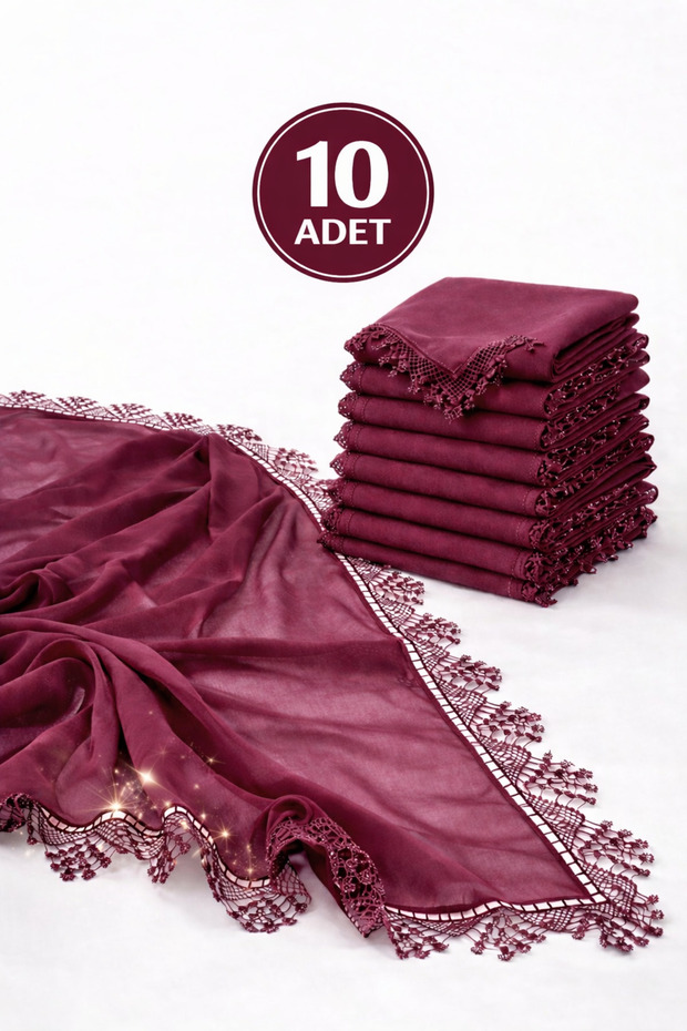 Women's Chiffon Lace Piece Needle Embroidered Coverlet 70X150 Mevlüt Gift Headscarf Evening Dress Shawl Set of 10