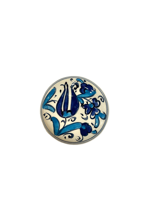 Patterned Ceramic Flat Inkwell 10 Cc - Blue Tulip Patterned - 2