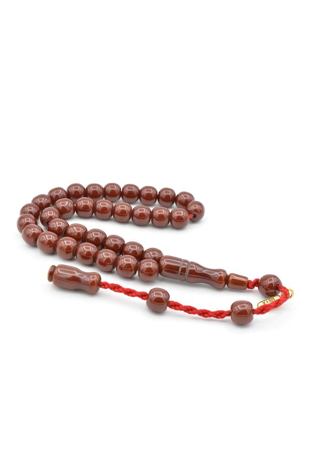 Hakkı Usta Signed Sphere Cut Ankle Length Brown Crimping Amber Prayer Beads