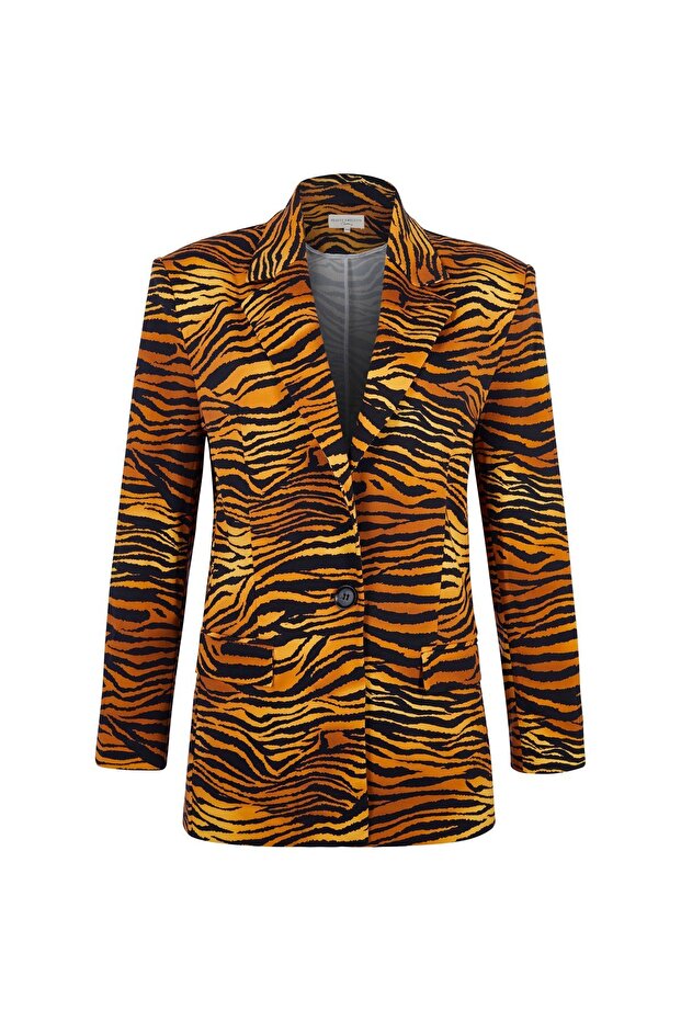 Kaplan Printed Oversized Padded Shoulders Blazer