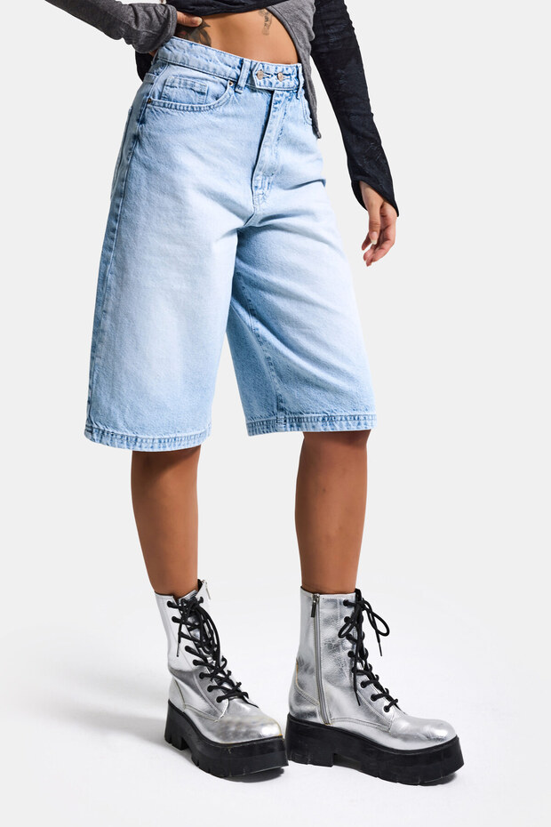 Kadın Ice 4s6-3 Maxi Boy Bermuda Kemer Detaylı Denim Şort - 1