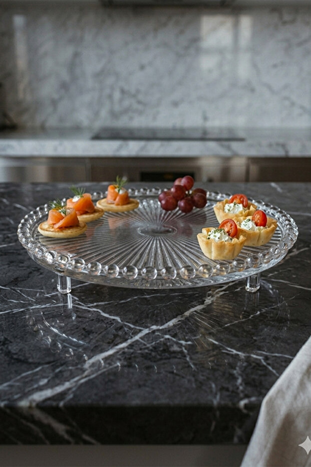 Norella Glass Presentation Bowl with Stand, Snack Bowl 23 cm
