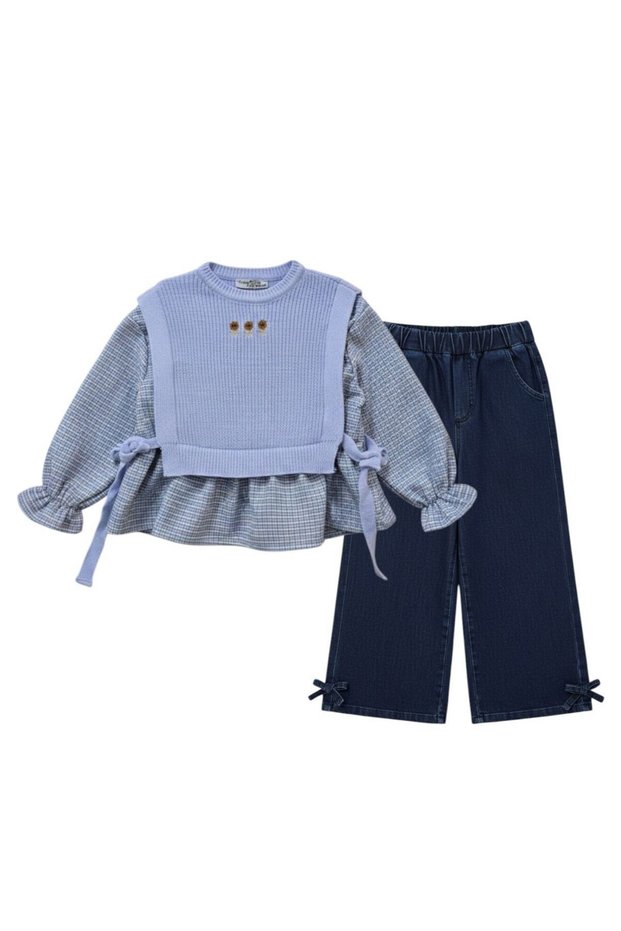 Pitikare Shirt Embroidered Knitwear Jeans Set