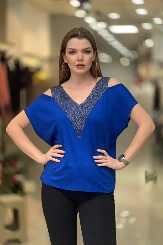 Μπλούζα V Glitter μπροστά και πίσω - 3