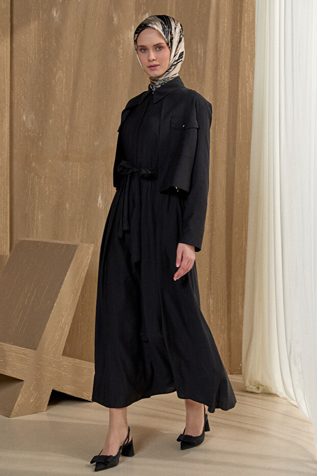 Kuşaklı Ceketli Elbise - 5