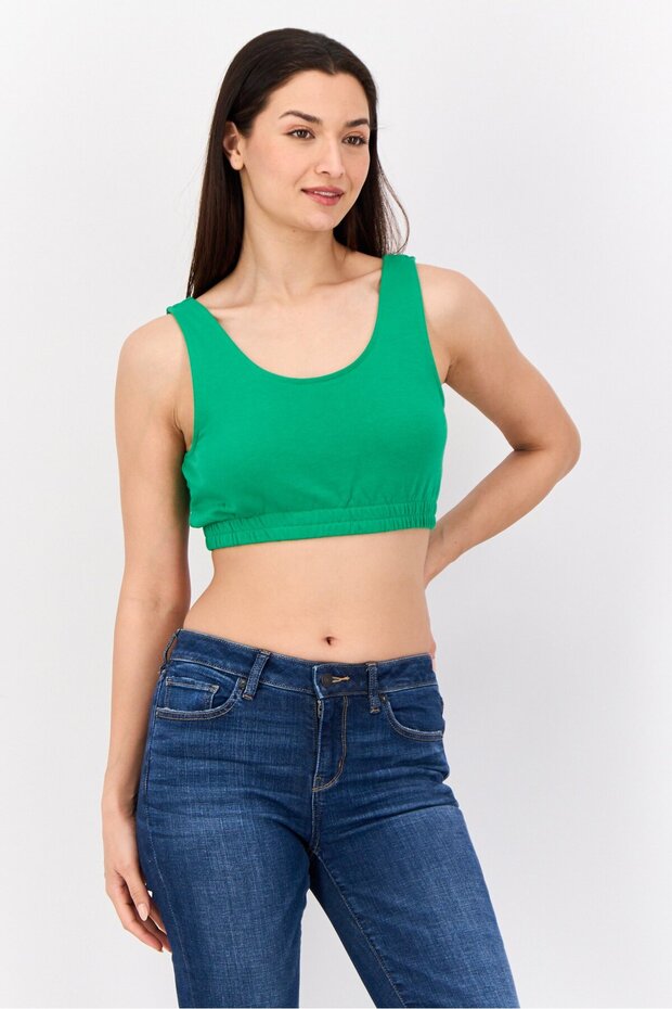 Women Scoop Neck Sleeveless Plain Crop Top, Green