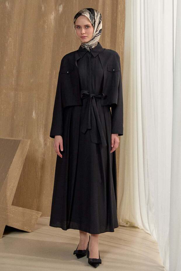 Kuşaklı Ceketli Elbise - 1