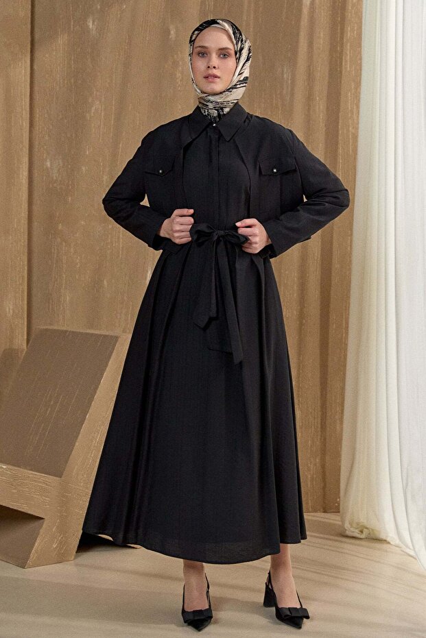 Kuşaklı Ceketli Elbise - 2