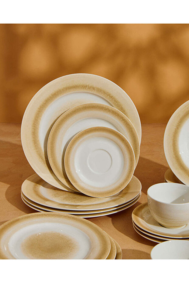 طقم عشاء مطبوع بتدرج لوني بيج (20 قطعة) - 2