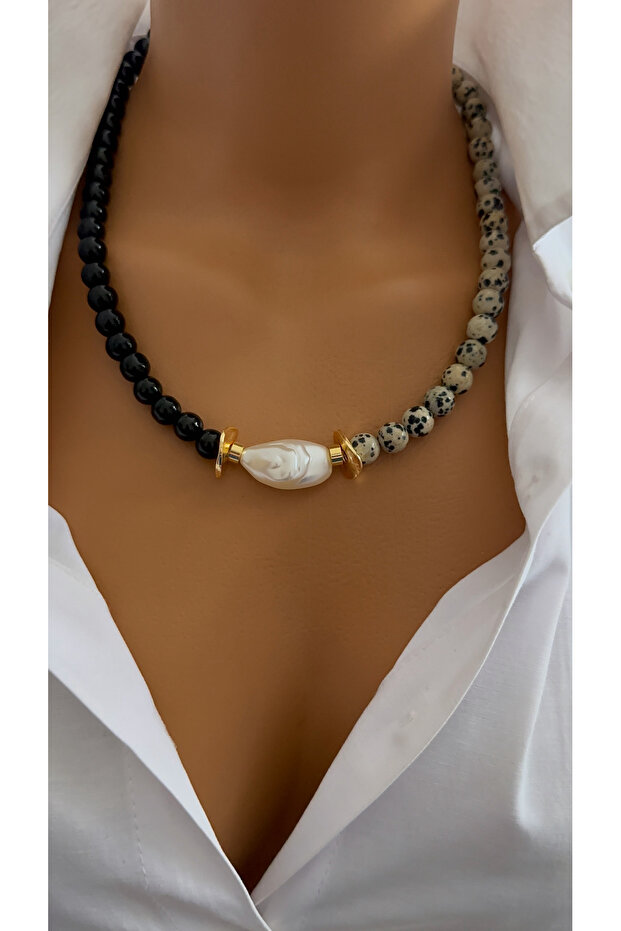 Jasper Natural Stone Ini Appearance Bead Design Necklace