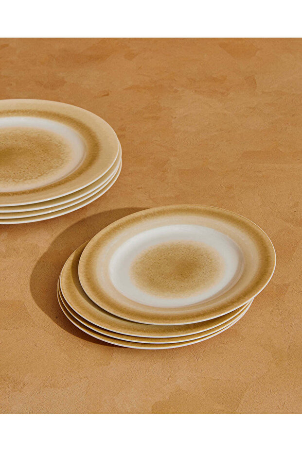 طقم عشاء مطبوع بتدرج لوني بيج (20 قطعة) - 4