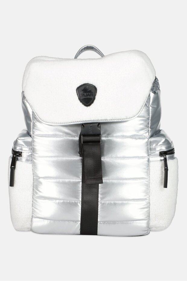 حقيبة ظهر رجالية بشعار ماركة، فضية - 1