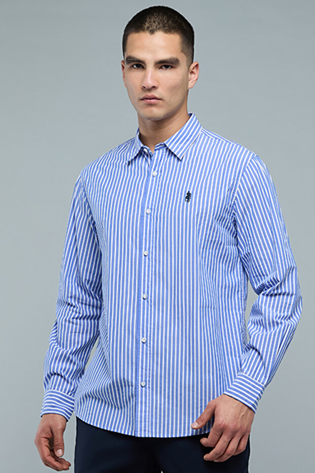 Striped Shirt with Button-Down Collar and Long Sleeves