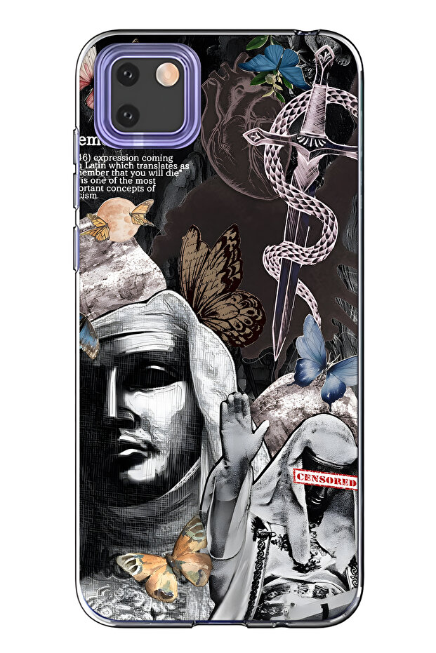 حافظة هاتف شفافة متوافقة مع هاتف هواوي Y5P من طراز Gothic Butterfly منقوش - 1