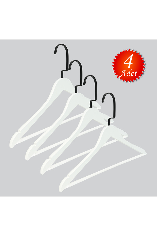 Wooden (Lama Black Hook) Bar Hanger for Shirts and Trousers, 4 Pieces