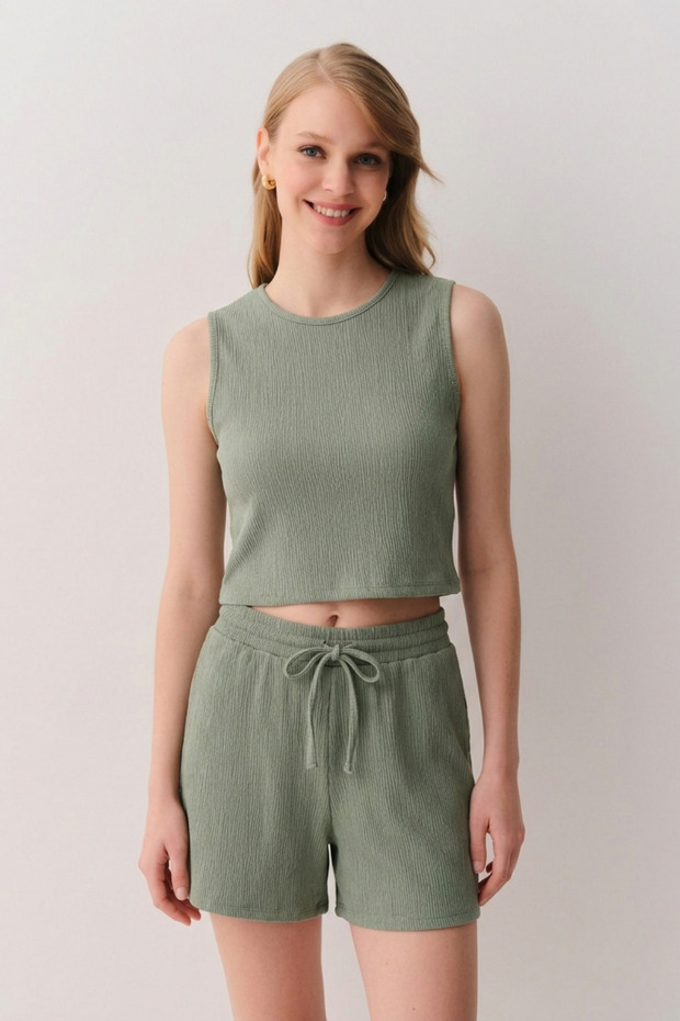 Women's Bürümcük Basic Strap Cropped Short Shorts Bottom Top Shorts Set