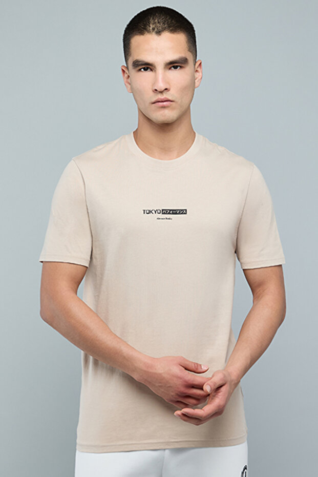 Typography Print T-Shirt with Crew Neck and Short Sleeves