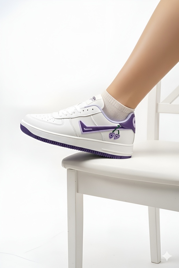 White Purple Women's Sneaker Cherry Model Shoes