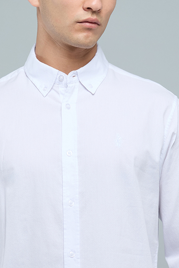 Solid Shirt with Button-Down Collar and Long Sleeves - 5