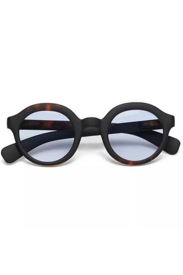 Lauro Unisex Round Black Havana Sunglasses Blue Gradient