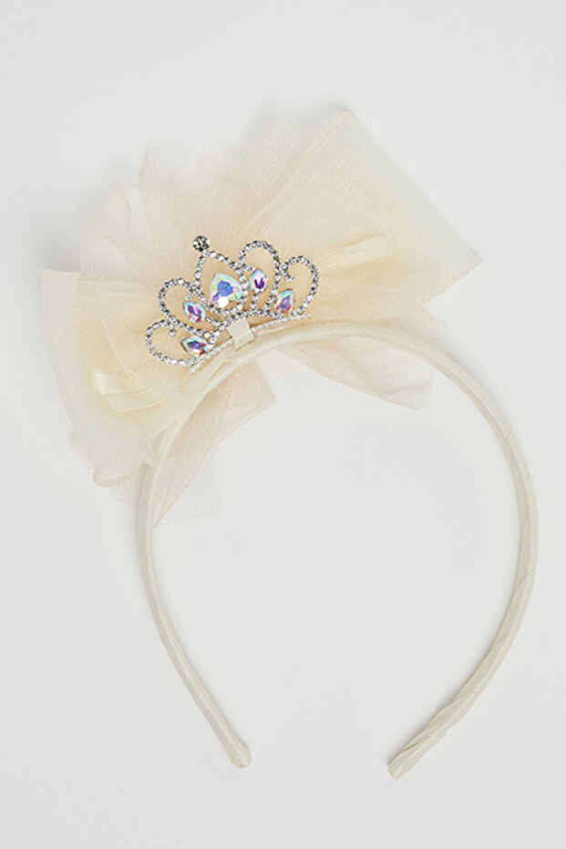 Girl's Beige Crown Brooch Headband