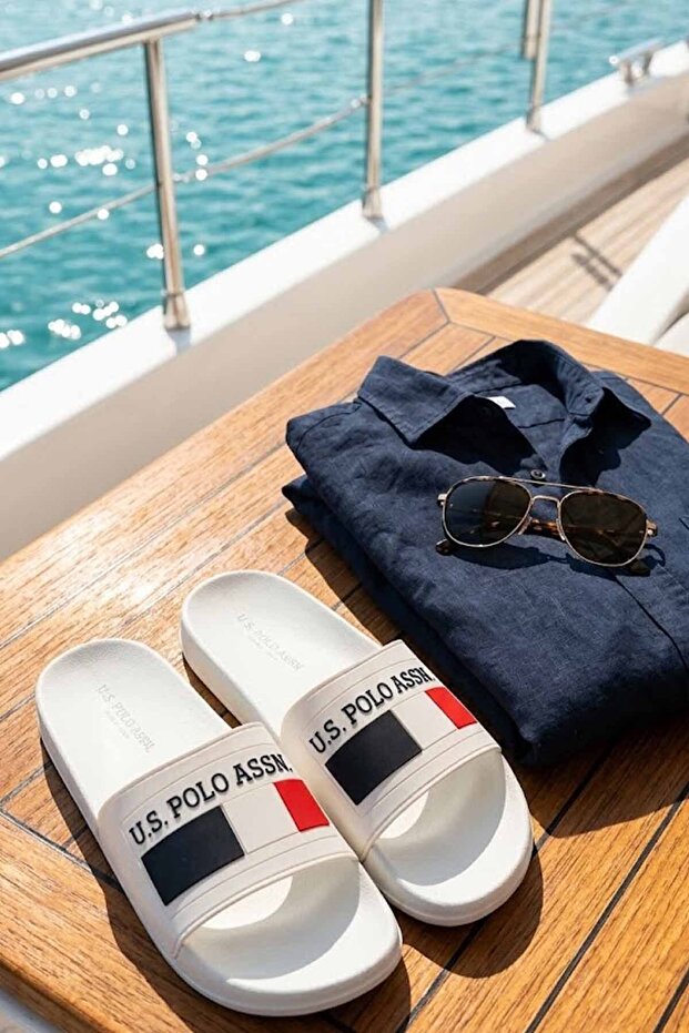 U.S. Polo Assn. Men's White Slipper - Daily-Beach and Pool Slippers Usp-700