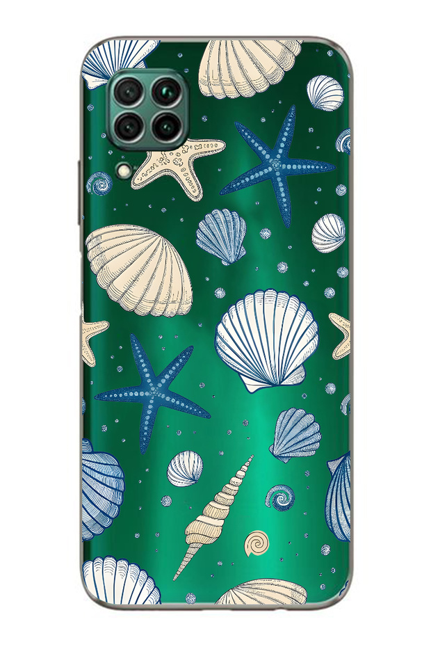 حافظة هاتف شفافة متوافقة مع هاتف هواوي P40 Lite من نوع Sea Shell and Star منقوش