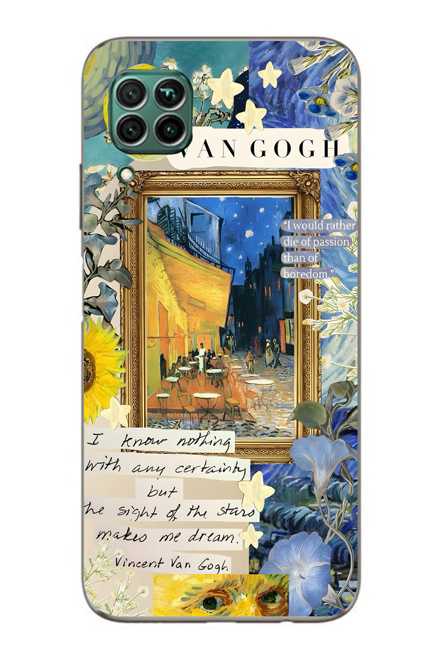 Huawei P40 Lite Compatible Van Gogh Cafe Terrace Patterned Transparent Phone Case