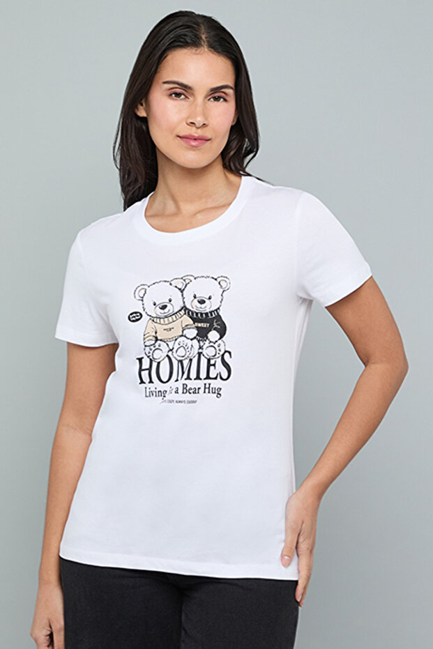 Printed T-Shirt with Crew Neck and Short Sleeves