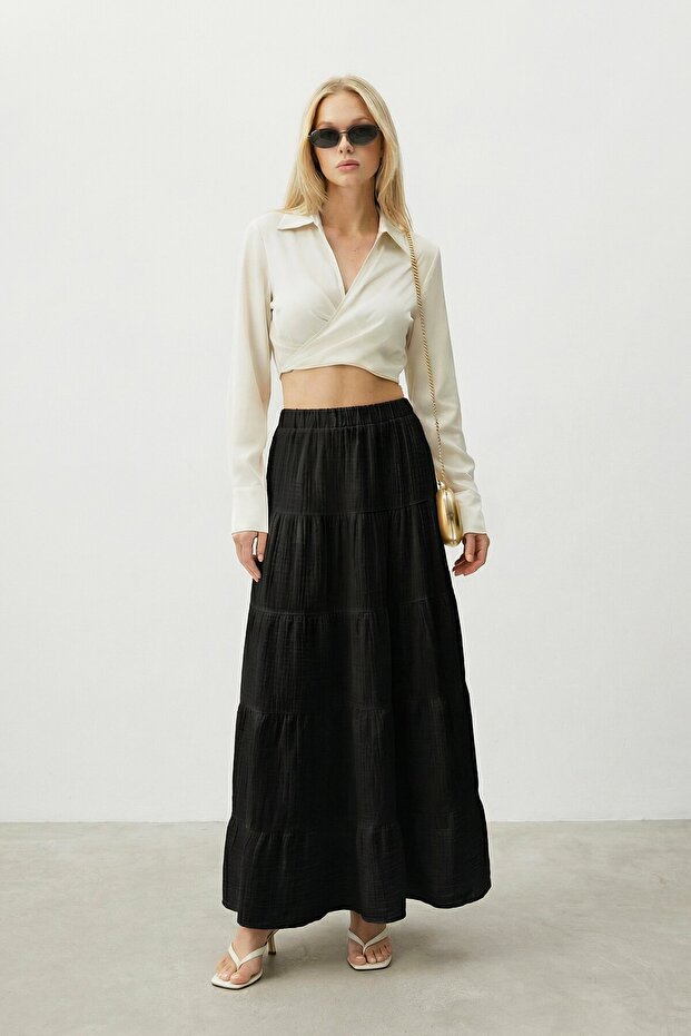 Beli Lastikli Katlı Midi Etek - 3