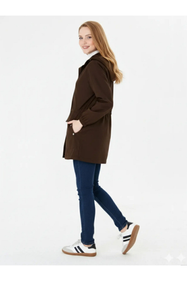 Women's Hooded Adjustable Waist Unlined Raincoat
