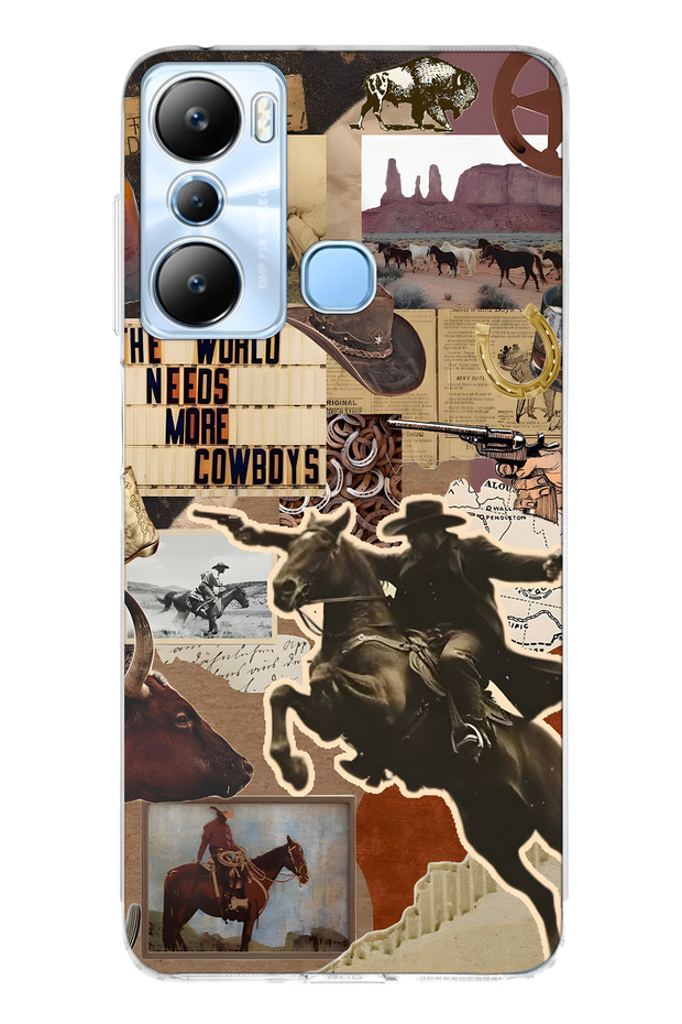 Infinix Hot 20I Compatible Cowboy Western Collage Patterned Transparent Phone Case