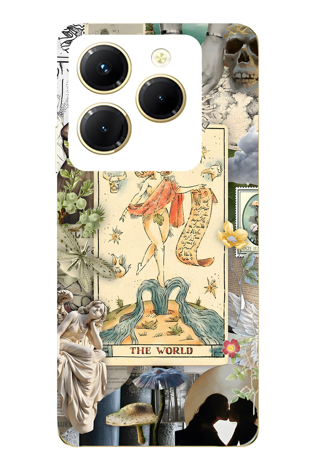 Infinix Hot 40I Compatible Artistic Tarot Collage Patterned Transparent Phone Case