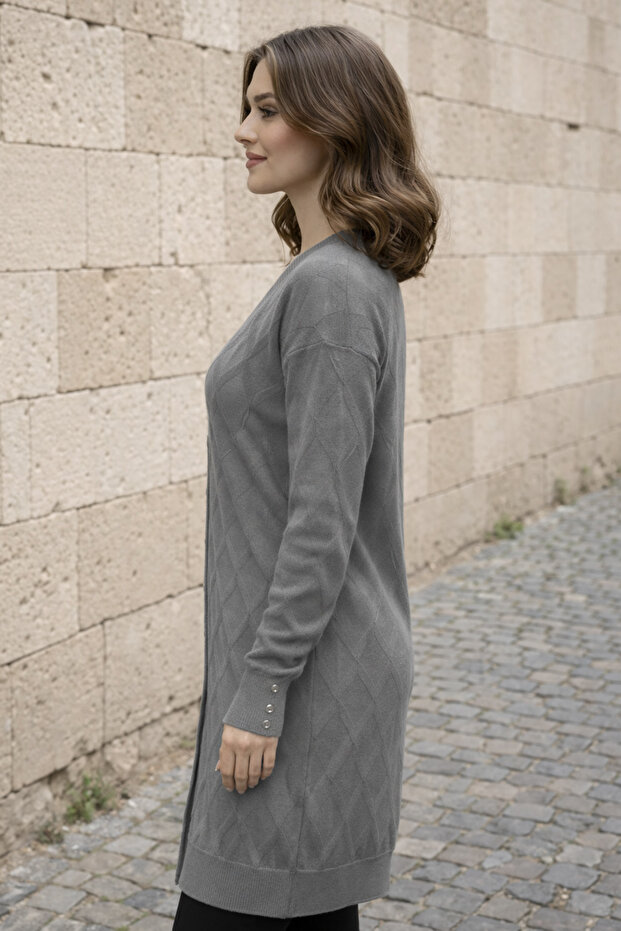 Patterned Cardigan N3290 Gray - 2