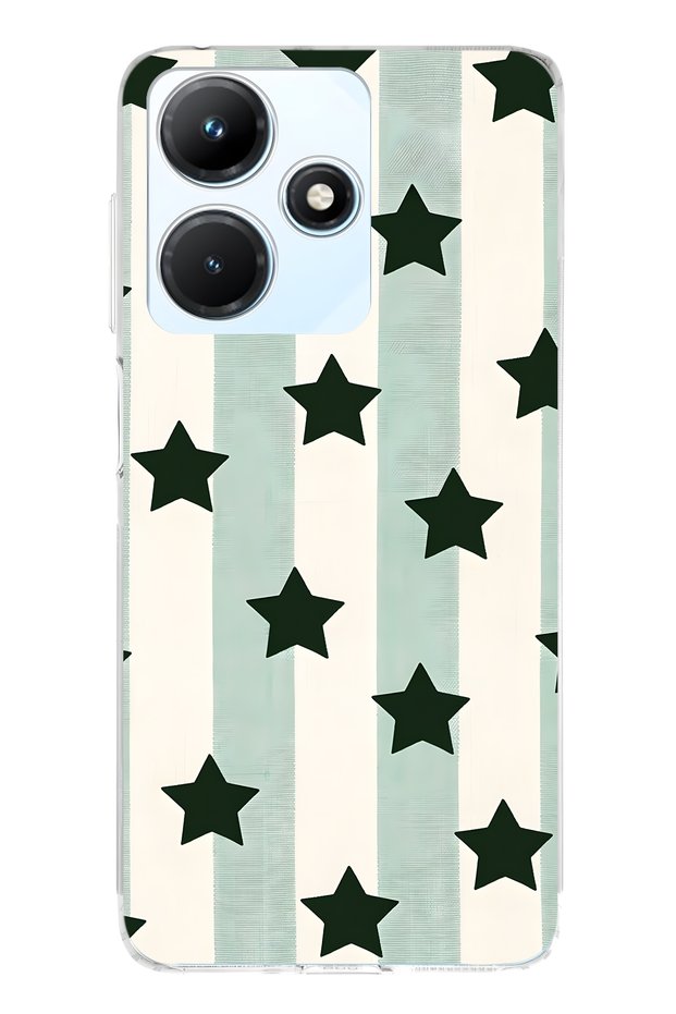 Infinix Hot 30I Compatible Striped Star Patterned Transparent Phone Case