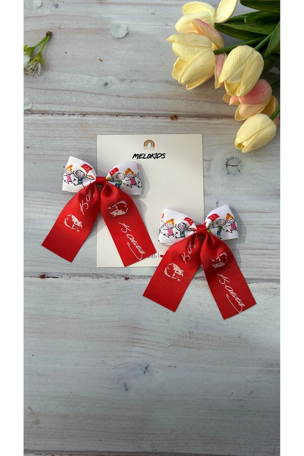 23 April Children, Flag and Atatürk Patterned Ribbon Buckle-2-Piece Clip Set
