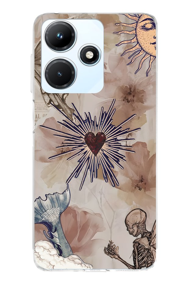 Infinix Hot 30I Compatible Heart and Butterfly Collage Patterned Transparent Phone Case
